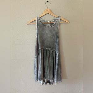 POL Washed Grey Tank Dress with Lace Neckline
